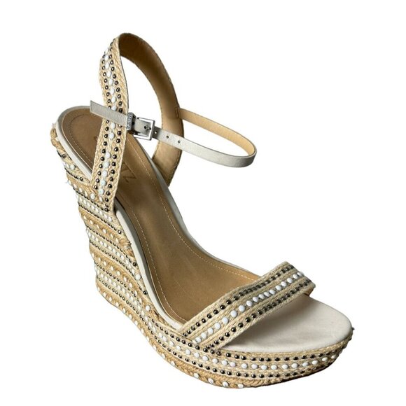 SCHUTZ Carminda Beige Espadrille Embellished Wedge Sandals Shoes Womens Size 10B - Picture 7 of 14